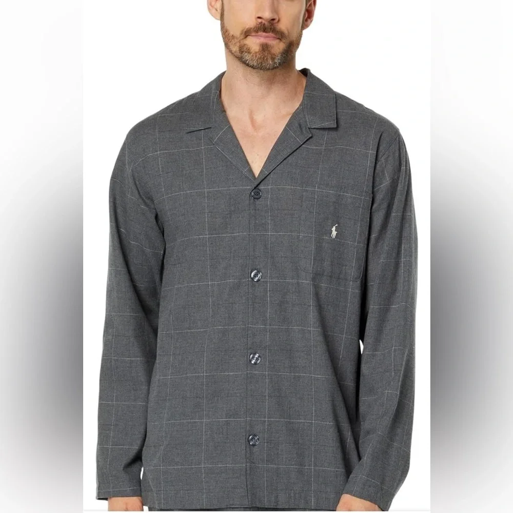 Gray and white striped flannel like pajamas top from POLO Ralph Lauren size m